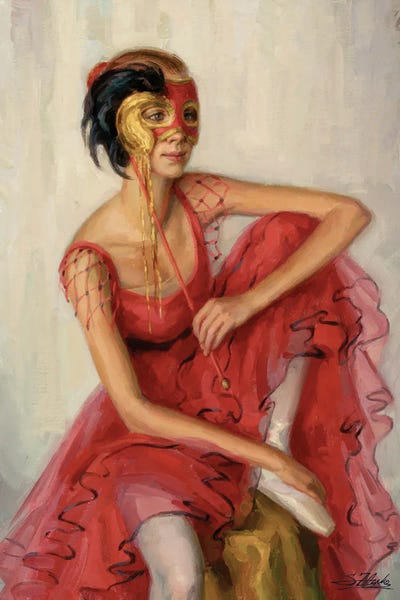 Serguei Zlenko: Young Dancer With Red Mask by Serguei Zlenko