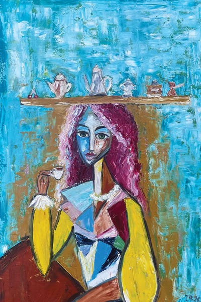 Violet - Canvas Prints: Coffee Woman by Zulu Art