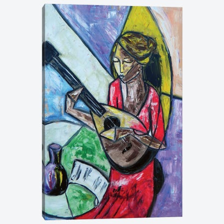Lady With Mandolin Canvas Print #ZLU26} by Zulu Art Canvas Artwork