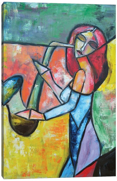 Woman With Saxophone Canvas Art Print - Musician Art