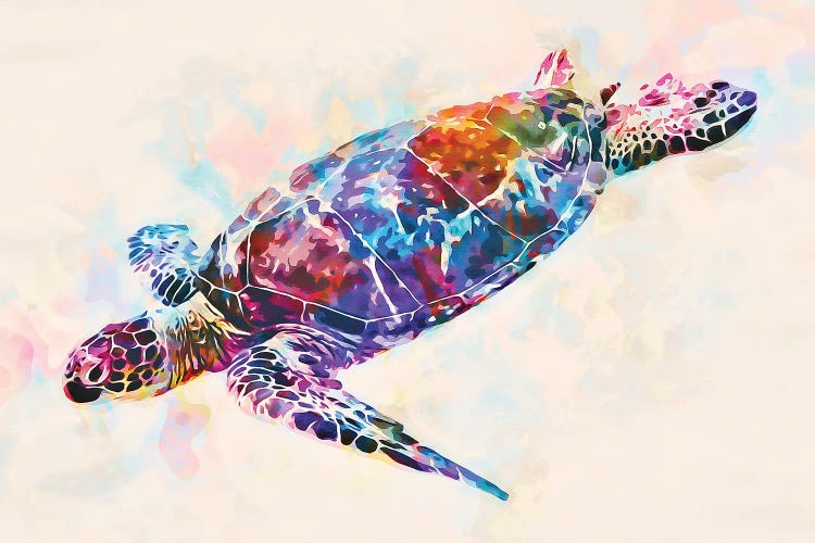 Watercolor Colorful Hawaiian Sea Turtle I