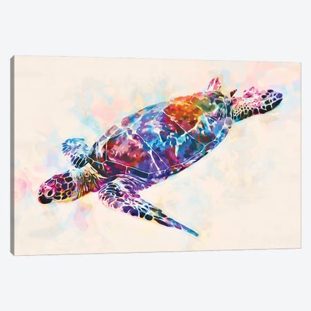 Watercolor Colorful Hawaiian Sea Turtle I Canvas Print #ZLW19} by Christine Zalewski Canvas Wall Art