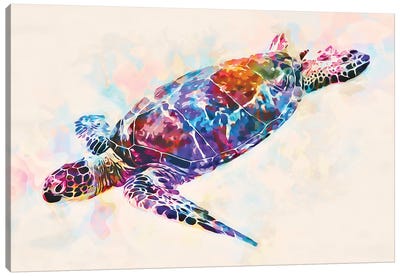Watercolor Colorful Hawaiian Sea Turtle I Canvas Art Print - Turtle Art