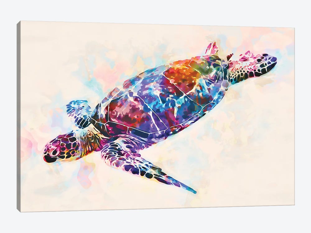 Watercolor Colorful Hawaiian Sea Turtle I by Christine Zalewski 1-piece Canvas Art Print