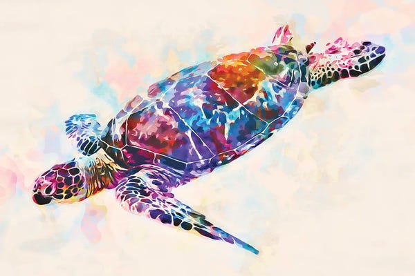 Christine Zalewski: Watercolor Colorful Hawaiian Sea Turtle I by Christine Zalewski