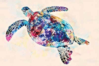 Watercolor Colorful Hawaiian Sea Turtle II by Christine Zalewski canvas print