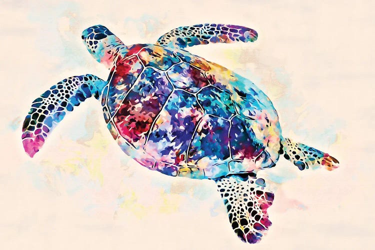 Watercolor Colorful Hawaiian Sea Turtle II