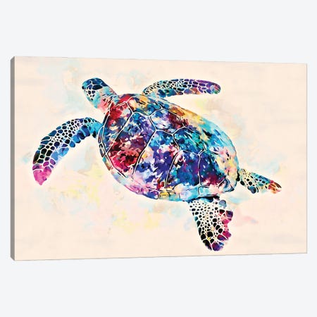 Watercolor Colorful Hawaiian Sea Turtle II Canvas Print #ZLW20} by Christine Zalewski Canvas Print