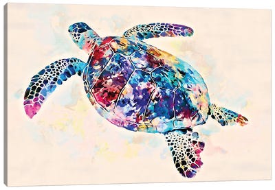 Watercolor Colorful Hawaiian Sea Turtle II Canvas Art Print