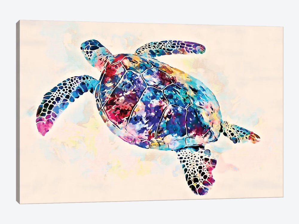 Watercolor Colorful Hawaiian Sea Turtle II by Christine Zalewski 1-piece Canvas Print