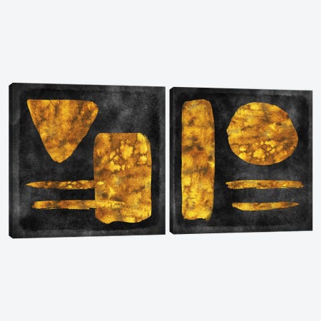 Gold Watercolor Abstract Diptych Canvas Print Set #ZLW2HSET001} by Christine Zalewski Canvas Artwork