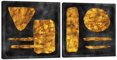 Gold Watercolor Abstract Diptych Canvas Art Print