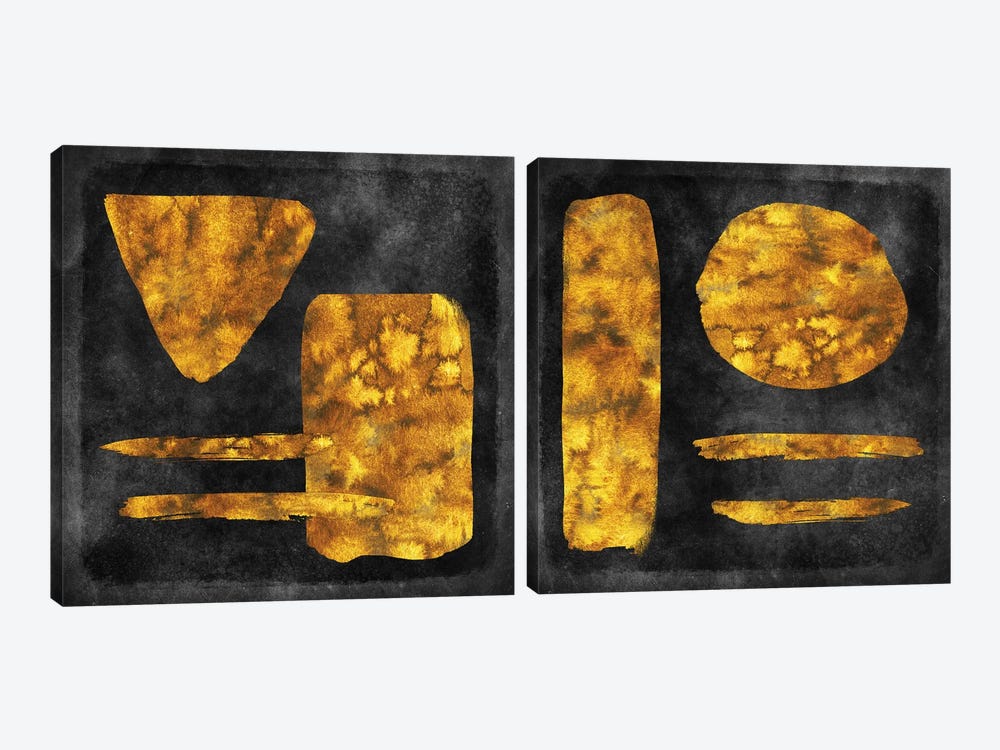 Gold Watercolor Abstract Diptych by Christine Zalewski 2-piece Canvas Print