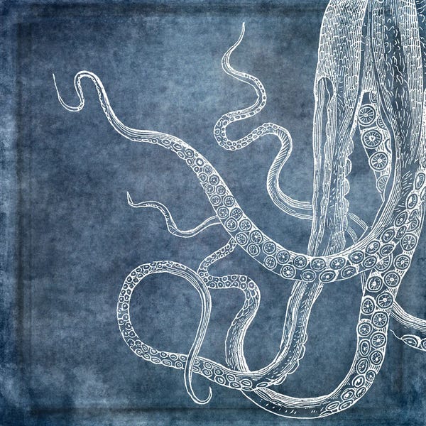 Octopus Dreams I Twilight Blue Watercolor