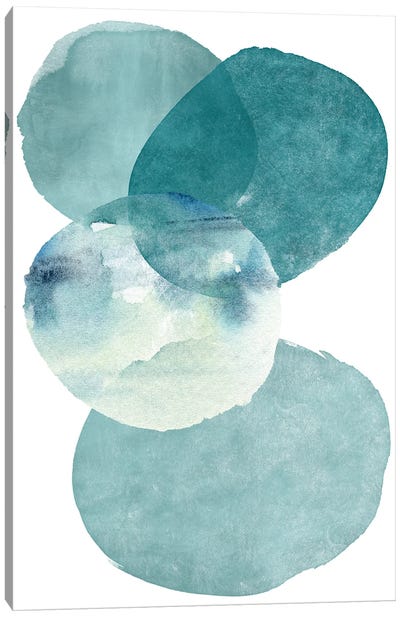 Pools Of Ocean Blue Watercolor Abstract II Canvas Art Print - Circular Abstract Art