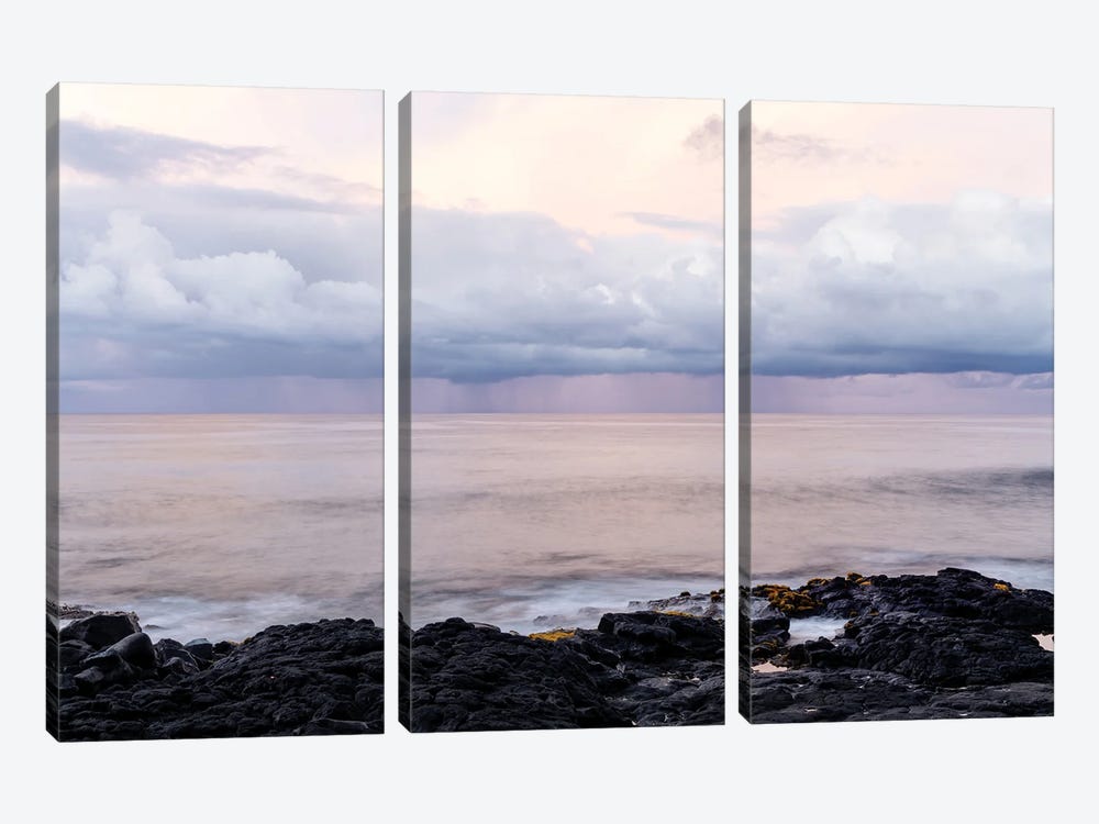 Ocean Sunrise With Rain Clouds In Lavender And Rose Pink I by Christine Zalewski 3-piece Canvas Print
