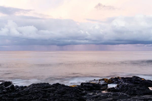 Christine Zalewski: Ocean Sunrise With Rain Clouds In Lavender And Rose Pink I by Christine Zalewski