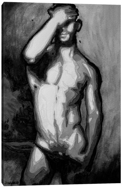 Strip In Black And White Canvas Art Print - Male Nudes