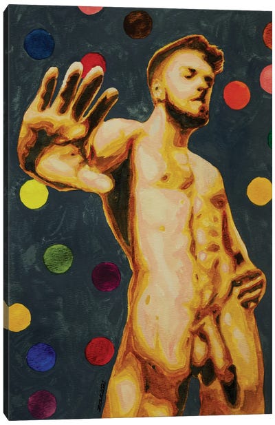Man With Polka Dot Canvas Art Print - Male Nudes