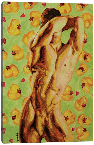 Male With Rubber Ducks Canvas Art Print - Male Nude Art