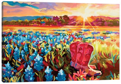 Boots And Bluebonnets Canvas Art Print - Wide Open Spaces
