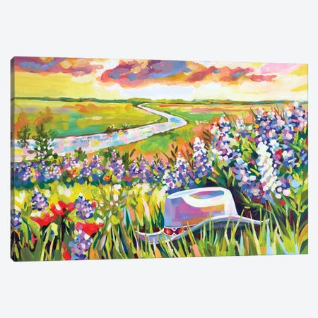Cowgirl Hat And Bluebonnets Canvas Print #ZMM14} by Maria Morris Canvas Art