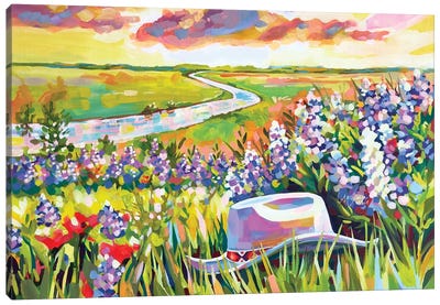 Cowgirl Hat And Bluebonnets Canvas Art Print - Wide Open Spaces