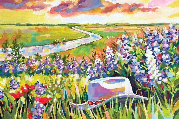 Wide Open Spaces: Cowgirl Hat And Bluebonnets by Maria Morris