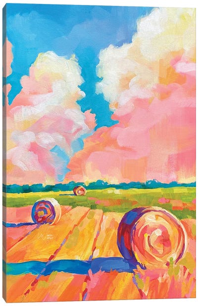 Kansas Hay Bales I Canvas Art Print - Pops of Pink