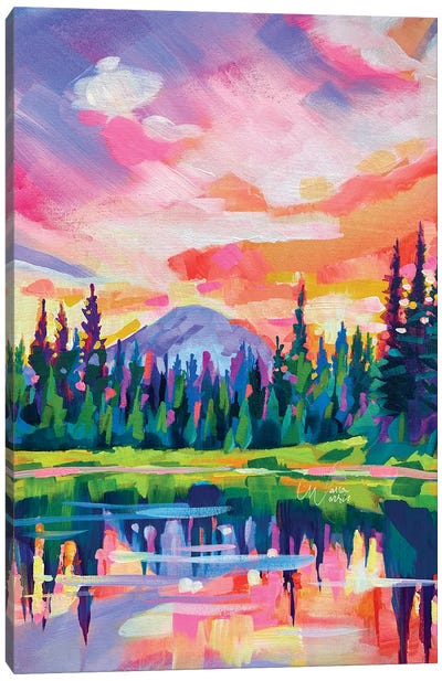 Reflecting On Mt Rainier Canvas Art Print - Lake & Ocean Sunrise & Sunset Art