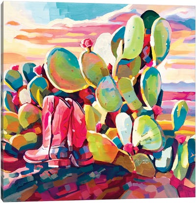 Cactus Cowgirl Canvas Art Print - Succulent Art
