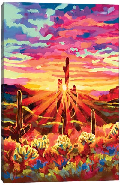 Saguaro Sunset Canvas Art Print - Colorful Art