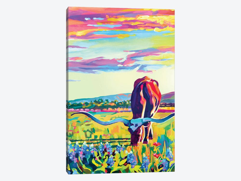 Texas Longhorn Sunset by Maria Morris 1-piece Art Print