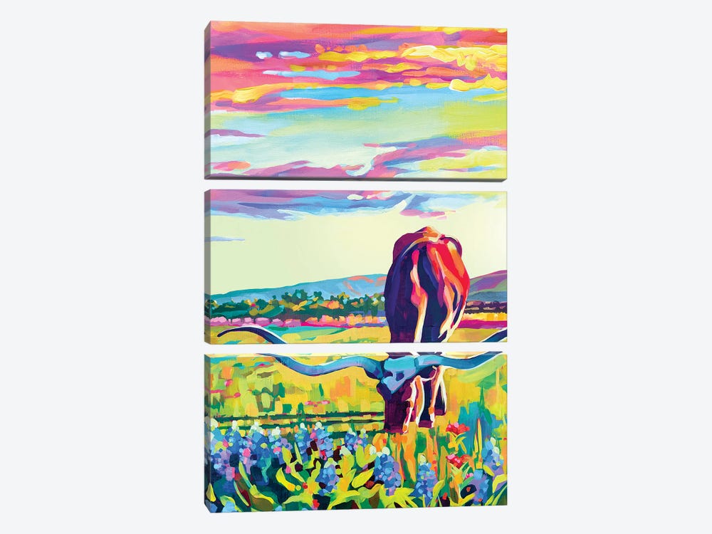 Texas Longhorn Sunset by Maria Morris 3-piece Canvas Art Print