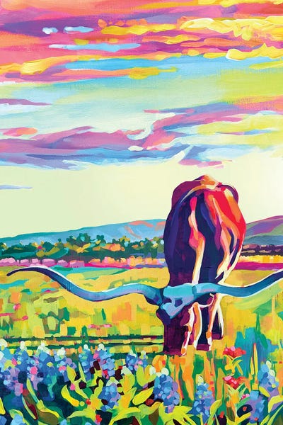 Farm Animals: Texas Longhorn Sunset by Maria Morris