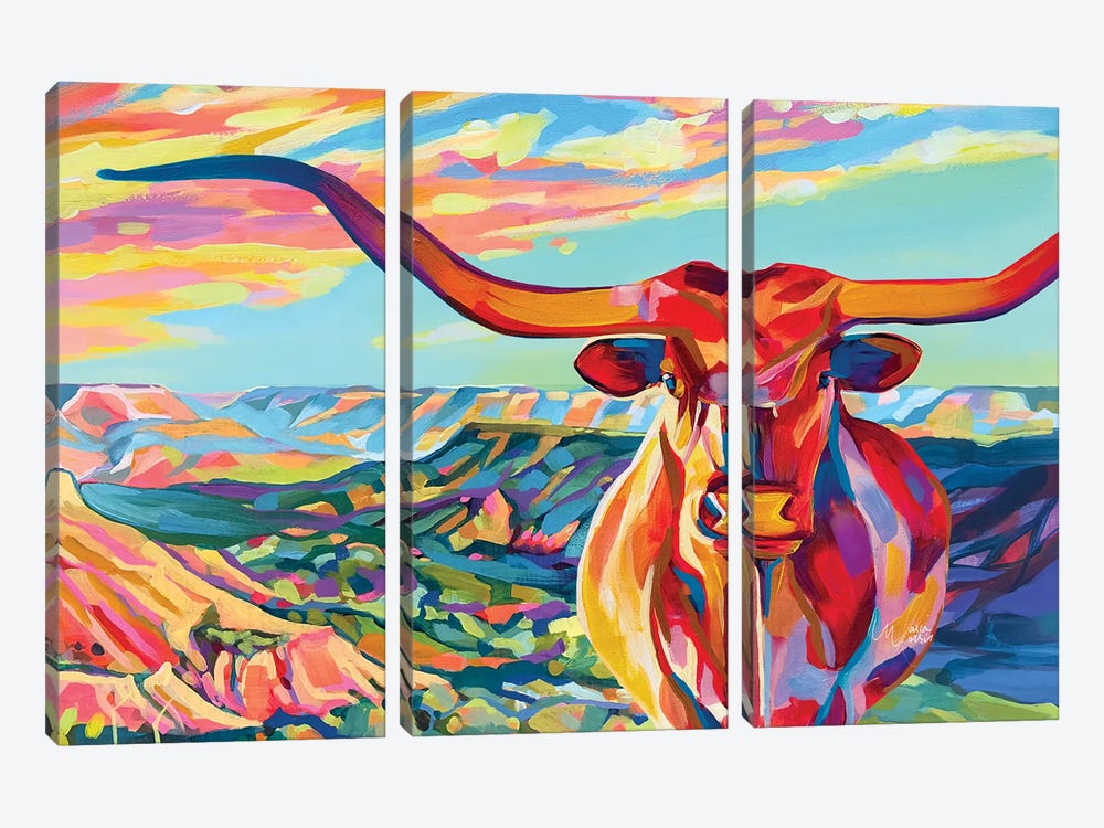 Palo Duro Texas Longhorn by Maria Morris 3-piece Canvas Wall Art