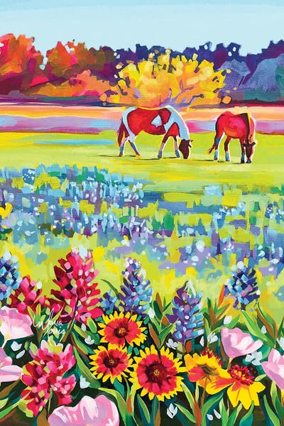 Fine Art Print: Wildflowers And Wild Horses by Maria Morris