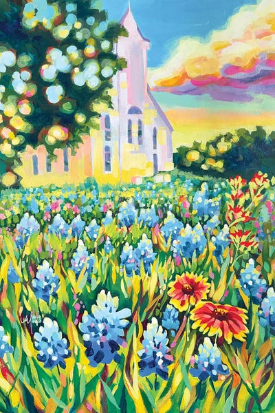 All Blues - Canvas Prints: Church With Texas Bluebonnets by Maria Morris
