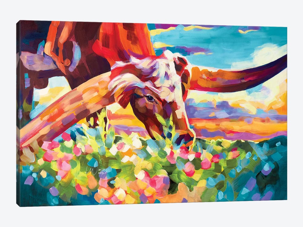 Longhorn Grazing by Maria Morris 1-piece Canvas Print