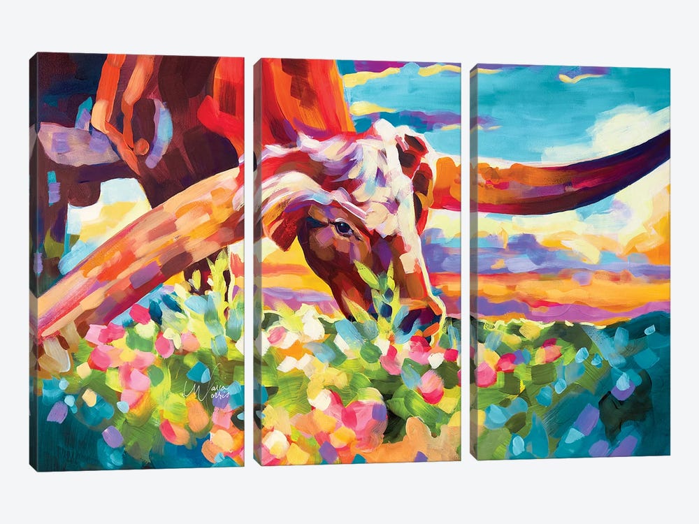 Longhorn Grazing by Maria Morris 3-piece Art Print