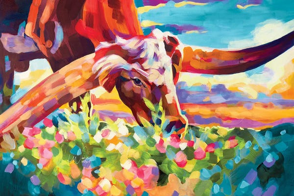 Western Décor: Longhorn Grazing by Maria Morris