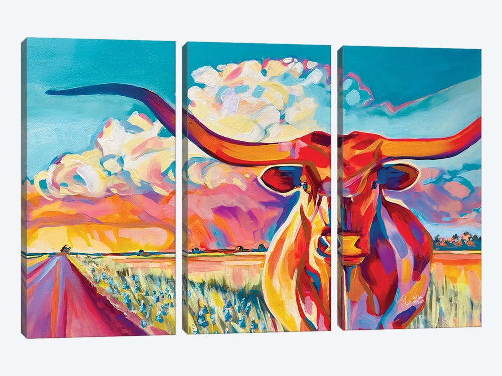 Roque Longhorn by Maria Morris 3-piece Canvas Art Print