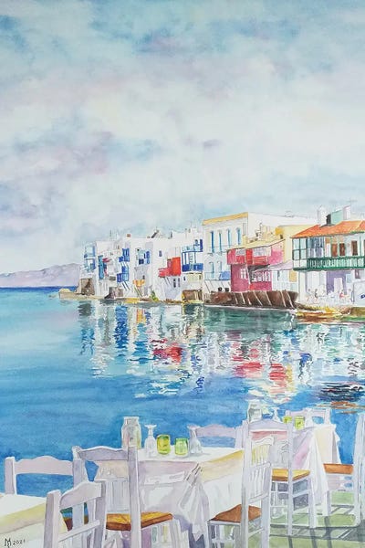 Large | 37"-48" - Framed Canvas Art: Mykonos Greece by Zoran Mihajlovic Muza
