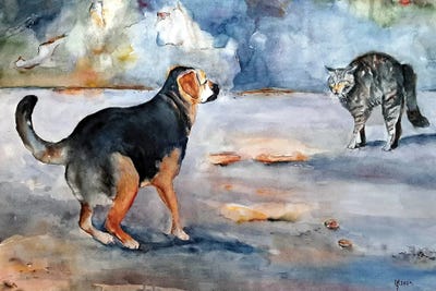 Large | 37"-48" - Framed Canvas Art: Unpleasant Encounter by Zoran Mihajlovic Muza