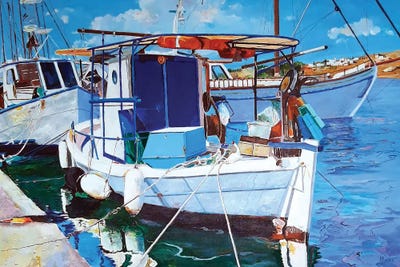 Large | 37"-48" - Framed Canvas Art: Fishing Port by Zoran Mihajlovic Muza