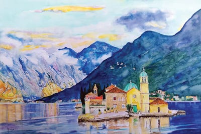 Large | 37"-48" - Framed Canvas Art: Ledy Of The Rocks-Boka Kotorska by Zoran Mihajlovic Muza