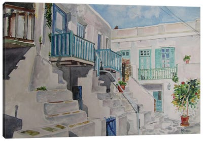 Greek Yard Canvas Art Print - Stairs & Staircases