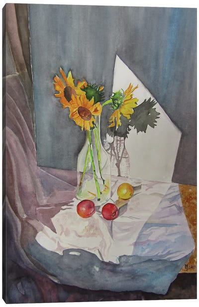 Still Life With Sunflower Canvas Art Print - Apple Art