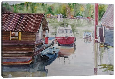 Boats On The River Canvas Art Print - Zoran Mihajlovic Muza