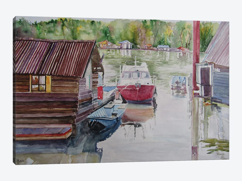 Boats On The River by Zoran Mihajlovic Muza 1-piece Canvas Art